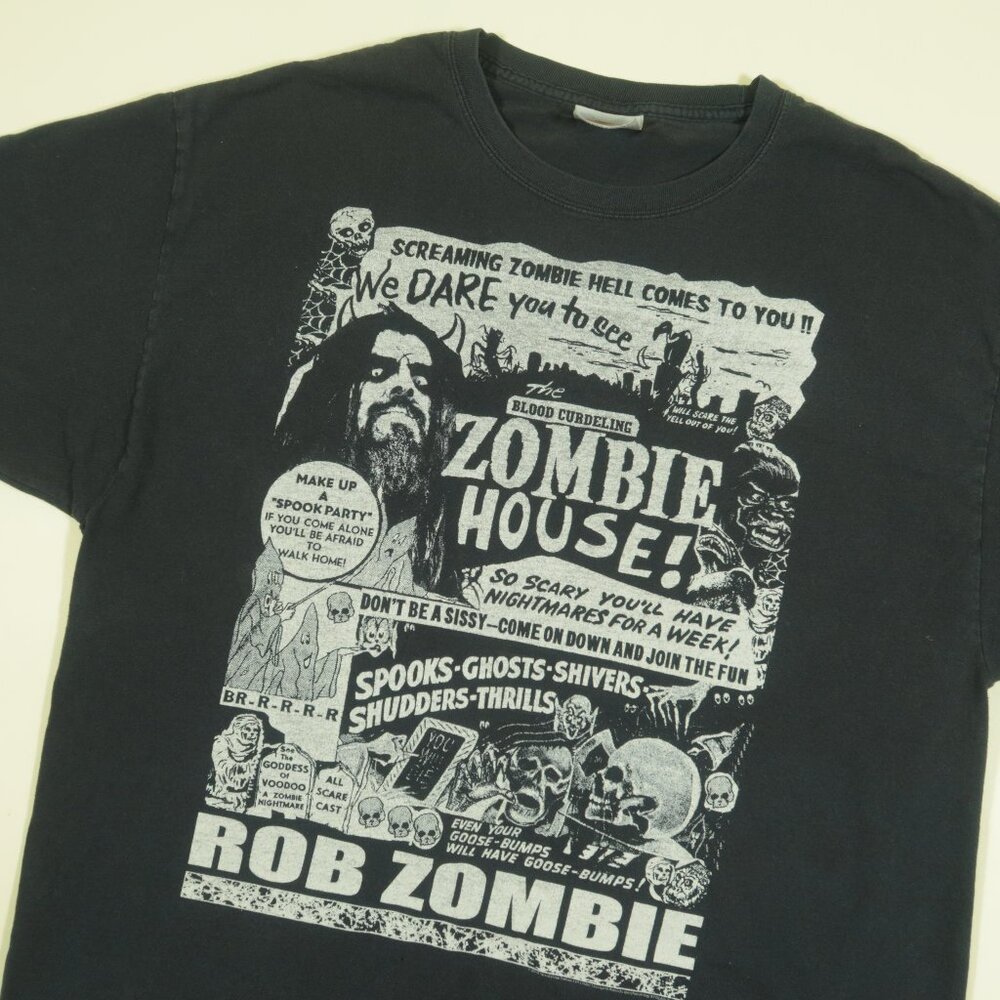 Hanes Rob Zombie T Shirt Mens XL Black Horror Halloween Crewneck Faded Worn